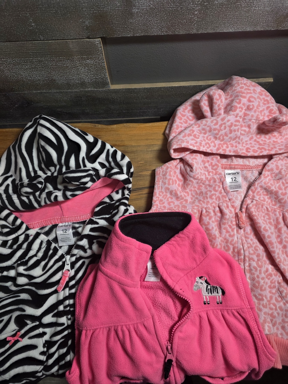 Carter's Pink Zebra & Leopard Kids Pajama Jackets - 12M - Picture 1 of 4